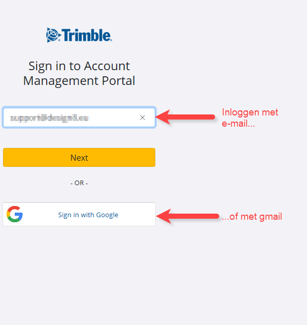 Inloggen met email of gmail